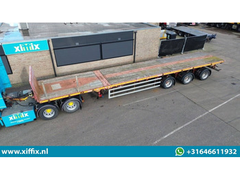 Broshuis 3-ass. Vlakke triple 3x uitschuifbare oplegger / 40 meter / 3x gestuurd  - Dropside/ Flatbed semi-trailer