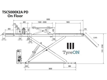Workshop equipment TSC5000X2A PD Alignment scissor lift - On floor - Free wheel lifting system - 5.6 m lightened runways - 5T - Play detector - Mounted on the floor: picture 2 Workshop equipment TSC5000X2A PD Alignment scissor lift - On floor - Free wheel lifting system - 5.6 m lightened runways - 5T - Play detector - Mounted on the floor: picture 2