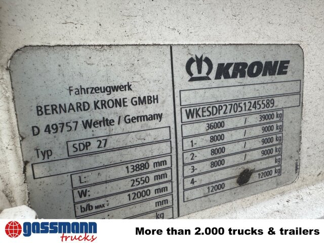 Krone SDP 27 , Edscha-Verdeck, Ex-Fahrschule - Dropside/ Flatbed semi-trailer: picture 5 Krone SDP 27 , Edscha-Verdeck, Ex-Fahrschule - Dropside/ Flatbed semi-trailer: picture 5