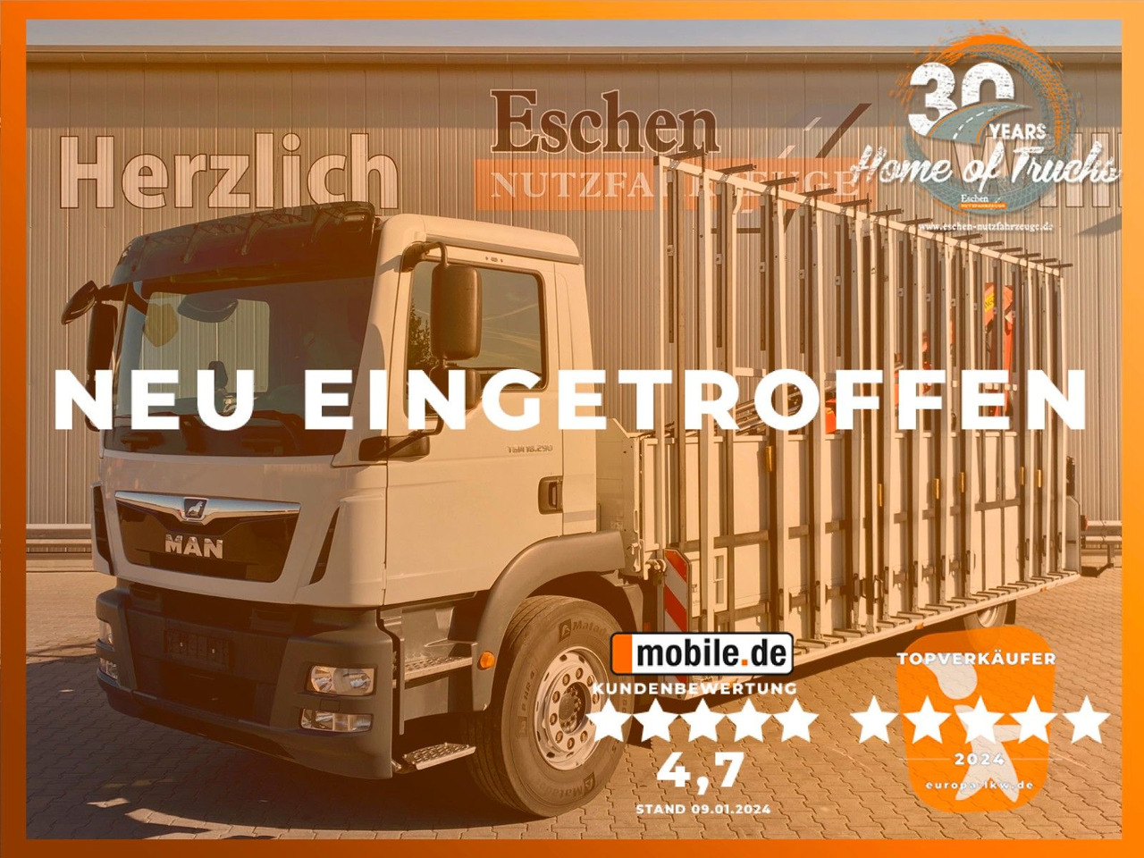 MAN TGM 18.290| Glas/HEGLA*PK12002*Funk*3x Sitze*AHK - Dropside/ Flatbed truck, Crane truck: picture 1 MAN TGM 18.290| Glas/HEGLA*PK12002*Funk*3x Sitze*AHK - Dropside/ Flatbed truck, Crane truck: picture 1