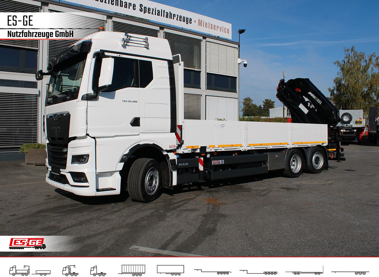 MAN TGX 26.480 6x2-4 LL, MKG-Ladekran HLK531 a5 - Dropside/ Flatbed truck, Crane truck: picture 1 MAN TGX 26.480 6x2-4 LL, MKG-Ladekran HLK531 a5 - Dropside/ Flatbed truck, Crane truck: picture 1