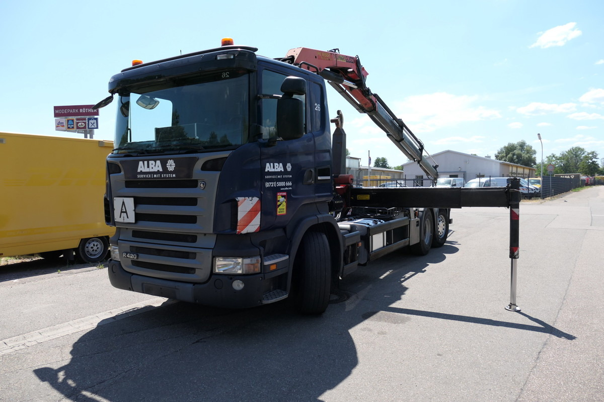 SCANIA R420 B6X2 mit Palfinger 16502 Kran Funk - Hook lift truck: picture 1 SCANIA R420 B6X2 mit Palfinger 16502 Kran Funk - Hook lift truck: picture 1