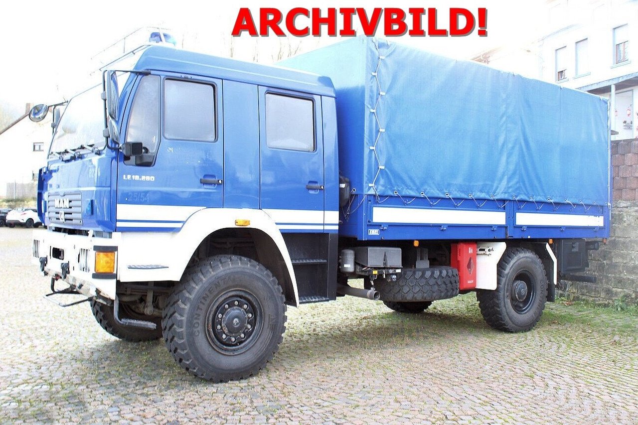 MAN LE 18.280 4x4 BB Doka, BRANDSCHADEN! LE 18.280 4x4 BB Doka, Ex-THW, LBW, BRANDSCHADEN! - Dropside/ Flatbed truck: picture 1 MAN LE 18.280 4x4 BB Doka, BRANDSCHADEN! LE 18.280 4x4 BB Doka, Ex-THW, LBW, BRANDSCHADEN! - Dropside/ Flatbed truck: picture 1