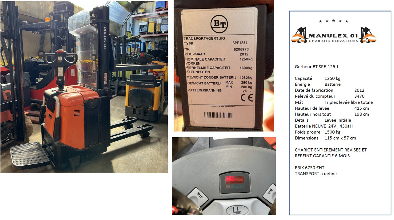BT SPE125 - AVEC LEVEE INITIALE ET MAT TRIPLEX - Stacker: picture 1 BT SPE125 - AVEC LEVEE INITIALE ET MAT TRIPLEX - Stacker: picture 1