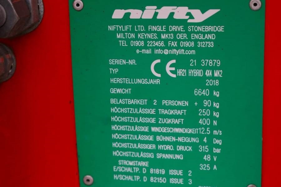 Articulated boom Niftylift HR21 HYBRIDE 4x4 MK2 Valid Inspection, Hybrid, 4x4: picture 6