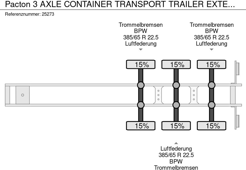 Container transporter/ Swap body semi-trailer Pacton 3 AXLE CONTAINER TRANSPORT TRAILER EXTENDABLE 45 FT: picture 6