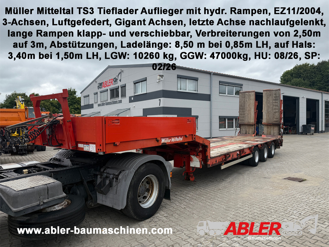 Müller Mitteltal TS3 Tieflader Auflieger mit hydr. Rampen - Low loader semi-trailer: picture 1 Müller Mitteltal TS3 Tieflader Auflieger mit hydr. Rampen - Low loader semi-trailer: picture 1