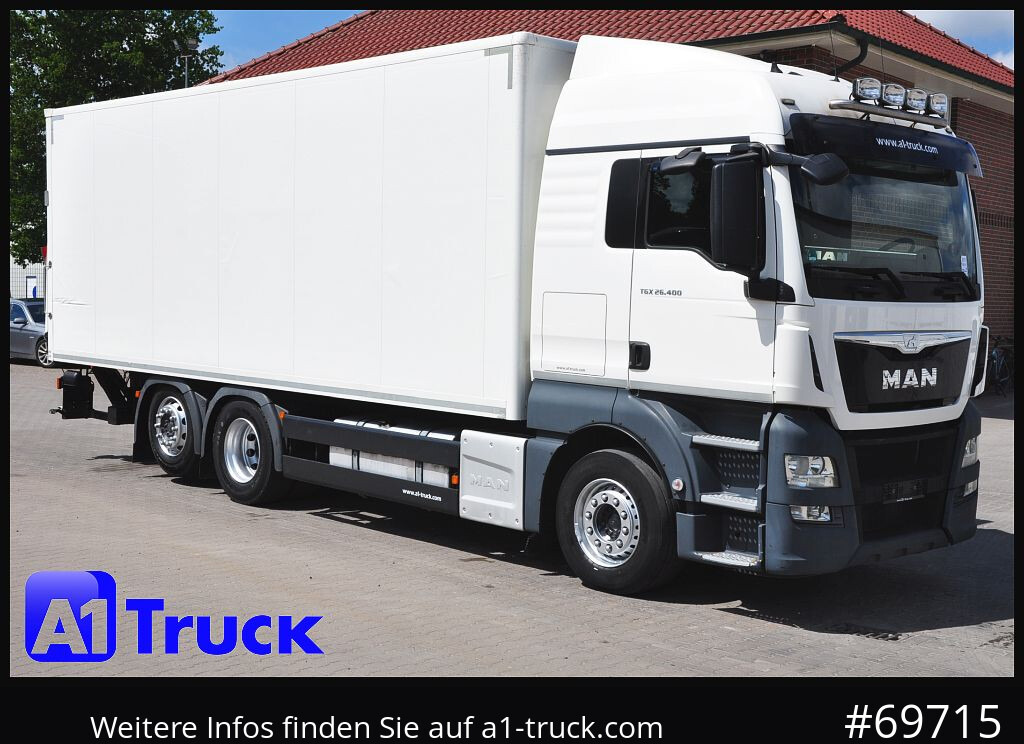 MAN TGX 26,400, Koffer, L 7,4m LBW, Lift-lenkachse, - Box truck: picture 1 MAN TGX 26,400, Koffer, L 7,4m LBW, Lift-lenkachse, - Box truck: picture 1