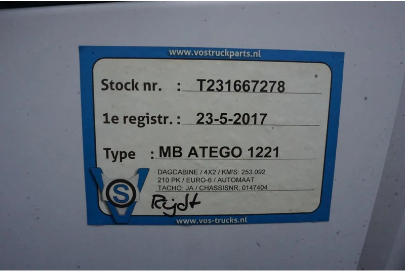 Cab chassis truck Mercedes-Benz ATEGO 1221 / ENGINE RUNNING / ONLY:253095 KM / AUTOMATIC / EURO-6 / 2017: picture 18
