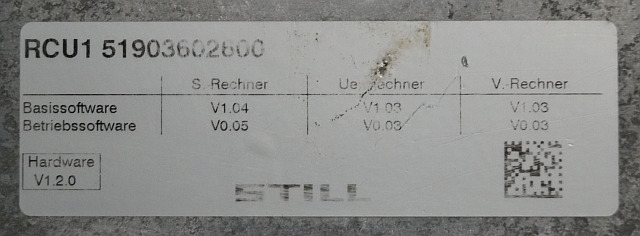 Still 51903602600 | Controller RCU1 base sw V0,05 operating sw V0,05 V0,03 hardw - ECU for Material handling equipment: picture 4 Still 51903602600 | Controller RCU1 base sw V0,05 operating sw V0,05 V0,03 hardw - ECU for Material handling equipment: picture 4