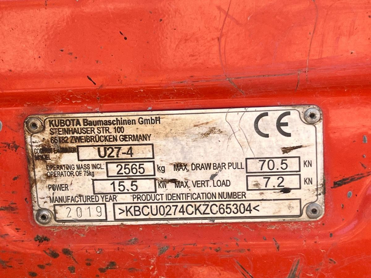 Mini excavator Kubota Series U U27-4 MINIPELLE 2,7T CANOPY: picture 15