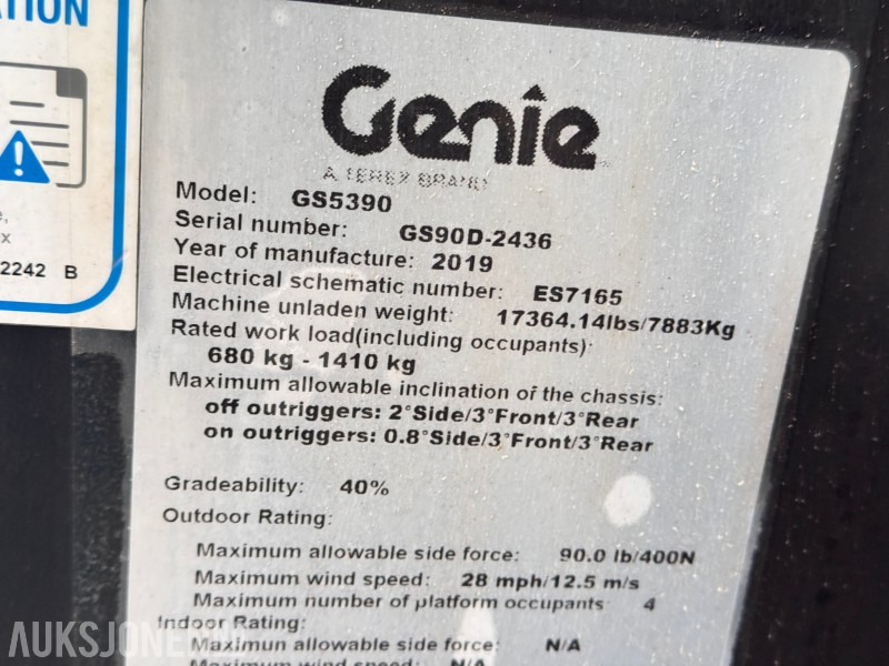 2019 Genie GS-5390 RT – 18,2 m sakselift – Kun 257 timer – Deutz diesel – Sertifisert til 2026 on lease 2019 Genie GS-5390 RT – 18,2 m sakselift – Kun 257 timer – Deutz diesel – Sertifisert til 2026: picture 16