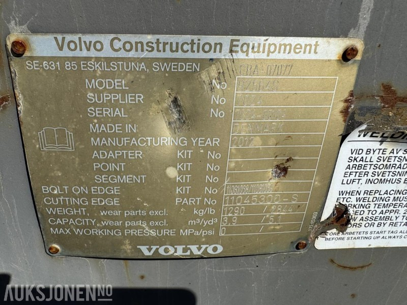 2012 Volvo 92564S Hjullasterskuff - Attachment for Construction machinery: picture 5 2012 Volvo 92564S Hjullasterskuff - Attachment for Construction machinery: picture 5