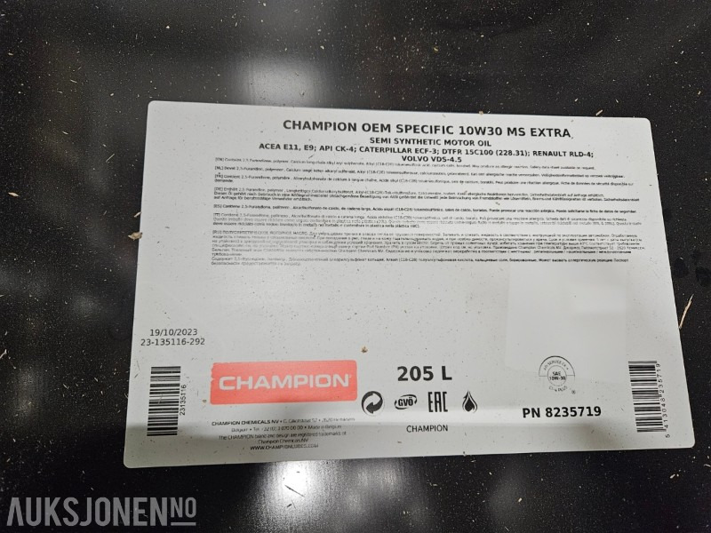 205 liter Olje - Champion OEM Specific 10W30 MS Extra - Attachment for Construction machinery: picture 2 205 liter Olje - Champion OEM Specific 10W30 MS Extra - Attachment for Construction machinery: picture 2