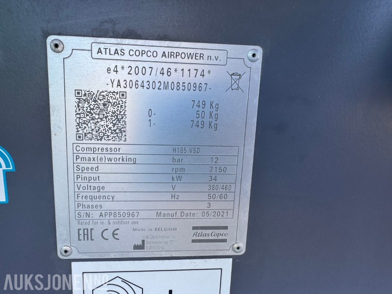 Industrial equipment 2021 Atlas Copco E-Air H185 VSD – Elektrisk kompressor, 12 bar: picture 15