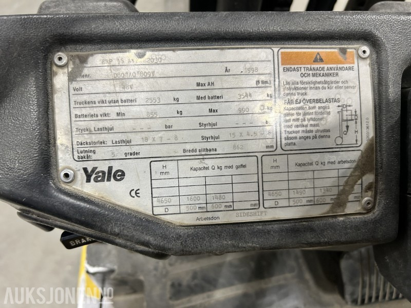 1998 Yale ERP 16 ATF-4950 elektrisk motvektstruck - Material handling equipment: picture 5 1998 Yale ERP 16 ATF-4950 elektrisk motvektstruck - Material handling equipment: picture 5