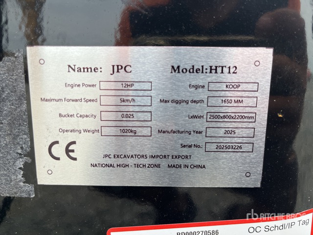 2025 JPC HT12 (Unused) Mini Excavator: <6.6t - Mini excavator: picture 1 2025 JPC HT12 (Unused) Mini Excavator: <6.6t - Mini excavator: picture 1