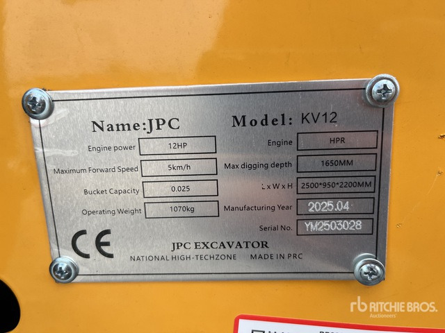 2025 JPC KV12 (Unused) Mini Excavator: <6.6t - Mini excavator: picture 1 2025 JPC KV12 (Unused) Mini Excavator: <6.6t - Mini excavator: picture 1