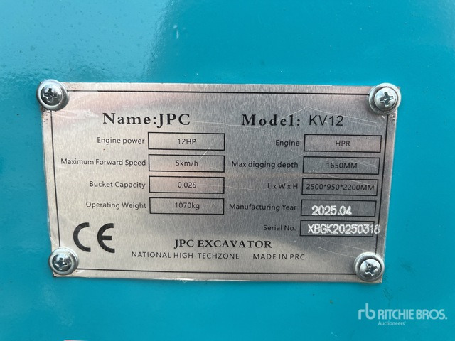 2025 JPC KV12 (Unused) Mini Excavator: <6.6t - Mini excavator: picture 1 2025 JPC KV12 (Unused) Mini Excavator: <6.6t - Mini excavator: picture 1