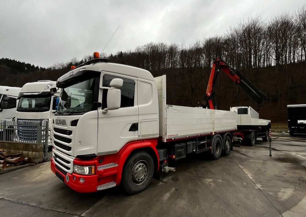 Scania R450 // 2014 // HDS Palfinger 13002 // 6x4 oś skrętna+podnoszona // Przyczepa Schwarzmuller // - Dropside/ Flatbed truck: picture 1 Scania R450 // 2014 // HDS Palfinger 13002 // 6x4 oś skrętna+podnoszona // Przyczepa Schwarzmuller // - Dropside/ Flatbed truck: picture 1