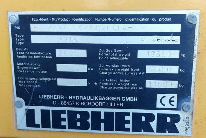 Liebherr A 316 LITRONIC TL + 2005 DEUTZ 13400 STD. - Wheel excavator: picture 4 Liebherr A 316 LITRONIC TL + 2005 DEUTZ 13400 STD. - Wheel excavator: picture 4