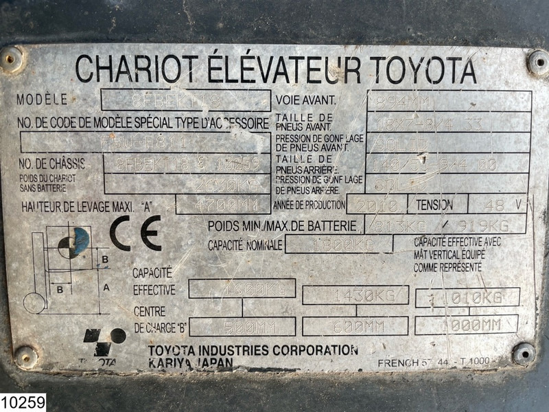 Electric forklift Toyota 8FBEKT18 1800KG, 4.7M, 6492h, charger: picture 7