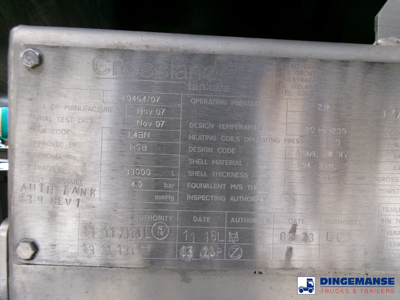 Tank semi-trailer Crossland Bitumen tank inox 33 m3 / 1 comp + compressor + ADR L4BN: picture 17