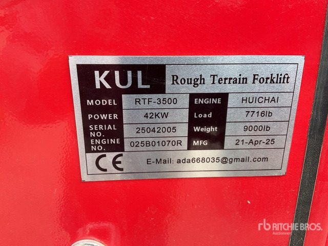 2025 KUL RTF-3500 3.5 ton 4x4 (Unused) Rough Terrain Forklift - Rough terrain forklift: picture 2 2025 KUL RTF-3500 3.5 ton 4x4 (Unused) Rough Terrain Forklift - Rough terrain forklift: picture 2