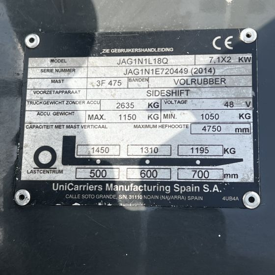 Electric forklift Unicarriers EF18 (JAG1N1L18Q): picture 10