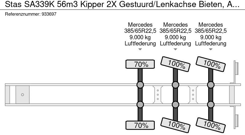 Tipper semi-trailer Stas SA339K 56m3 Kipper 2X Gestuurd/Lenkachse Bieten, Aardappels: picture 17