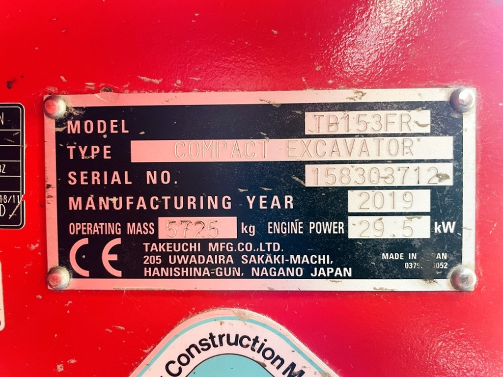 Takeuchi TB153FR (4091) - Mini excavator: picture 3 Takeuchi TB153FR (4091) - Mini excavator: picture 3