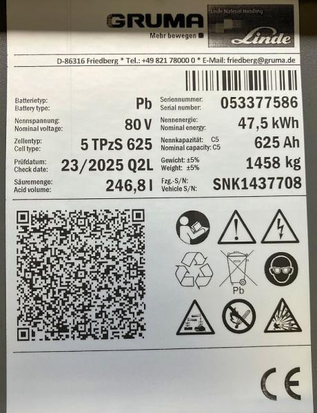 GRUMA 80 Volt 5 PzS 625 Ah - Battery for Material handling equipment: picture 5 GRUMA 80 Volt 5 PzS 625 Ah - Battery for Material handling equipment: picture 5