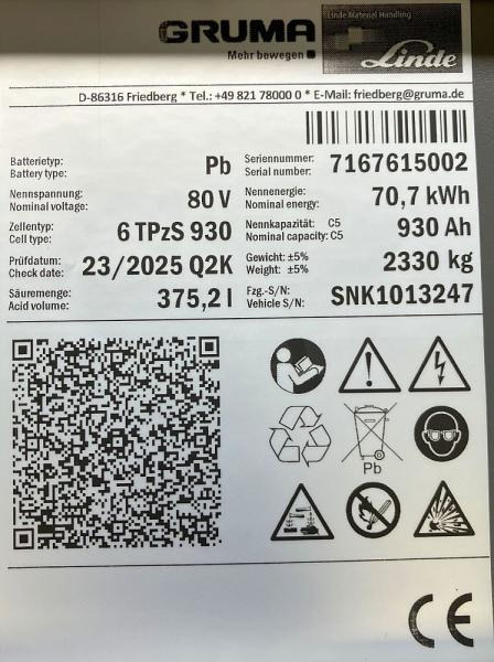 GRUMA 80 Volt 6 PzS 930 Ah - Battery for Material handling equipment: picture 5 GRUMA 80 Volt 6 PzS 930 Ah - Battery for Material handling equipment: picture 5