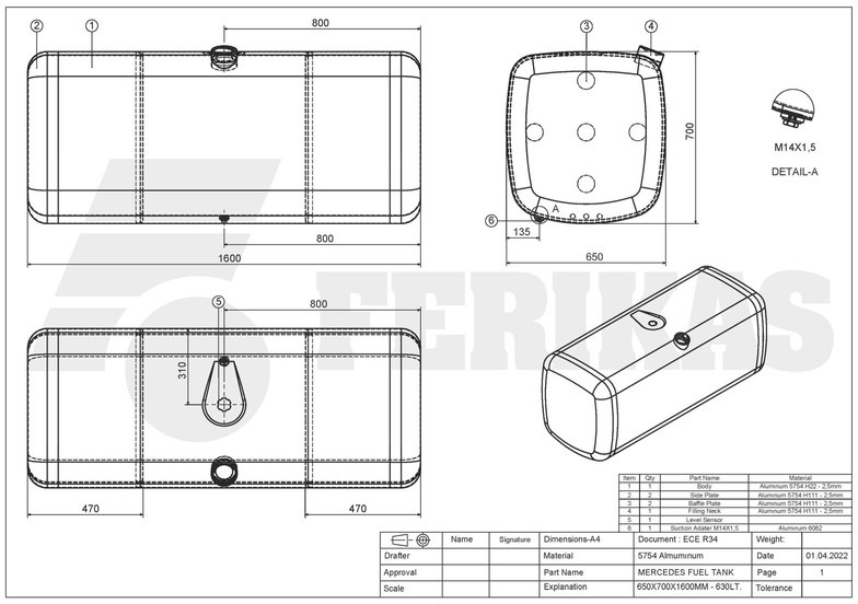 New Fuel tank for Truck Mercedes-Benz New aluminum fuel tank 630L: picture 8