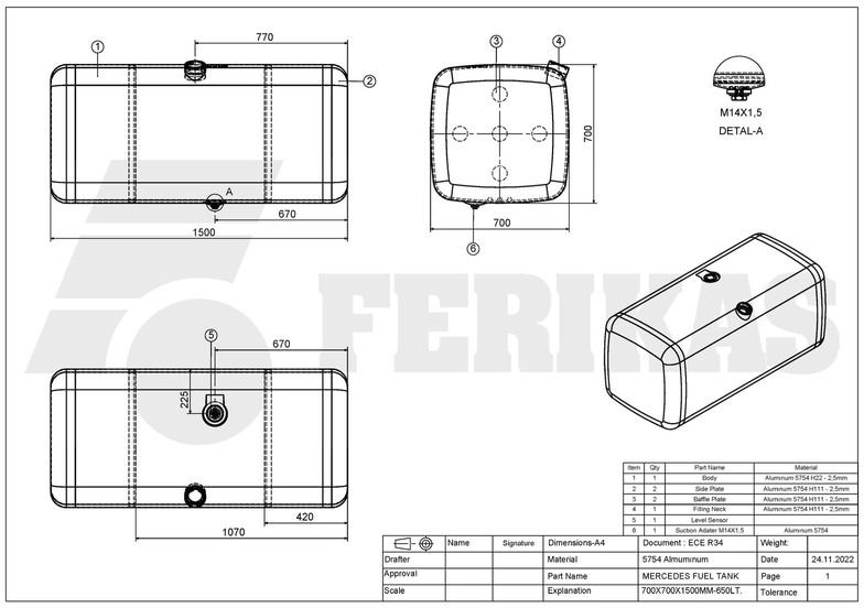 New Fuel tank for Truck Mercedes-Benz New aluminum fuel tank 650L: picture 8 New Fuel tank for Truck Mercedes-Benz New aluminum fuel tank 650L: picture 8
