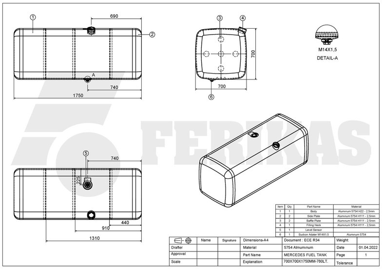 New Fuel tank for Truck Mercedes-Benz New aluminum fuel tank 780L: picture 7