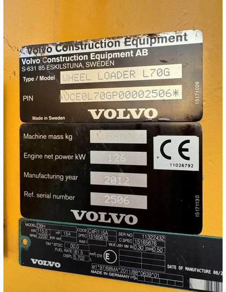 Wheel loader Volvo L70G 8600 HR 2012: picture 11