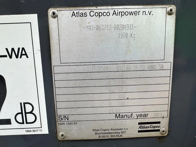 Atlas-Copco QAS 100 Perkins Leroy Somer 100 kVA Silent Rental generatorset - Generator set: picture 2 Atlas-Copco QAS 100 Perkins Leroy Somer 100 kVA Silent Rental generatorset - Generator set: picture 2