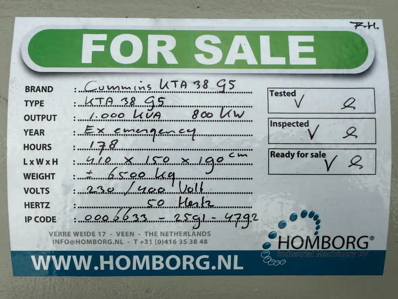 Generator set Cummins KTA 38 G5 Leroy Somer 1000 kVA noodstroom generatorset: picture 15 Generator set Cummins KTA 38 G5 Leroy Somer 1000 kVA noodstroom generatorset: picture 15