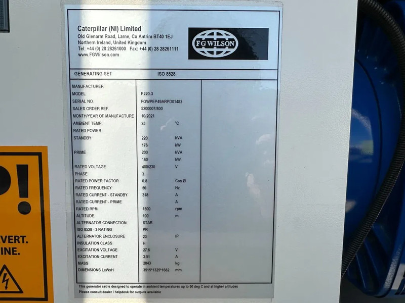 FG Wilson P220-3 Perkins 220 kVA Silent generatorset as New ! - Generator set: picture 4 FG Wilson P220-3 Perkins 220 kVA Silent generatorset as New ! - Generator set: picture 4