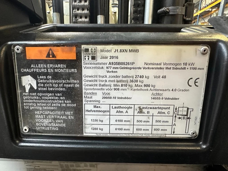 Hyster J1.8XN MWB 1.8 ton Triplex Freelift Sideshift Positioner Elektra Heftruck Accu 2023 - Electric forklift: picture 4 Hyster J1.8XN MWB 1.8 ton Triplex Freelift Sideshift Positioner Elektra Heftruck Accu 2023 - Electric forklift: picture 4
