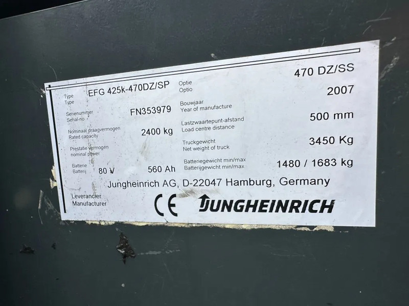 Electric forklift Jungheinrich EFG 425 k-470DZ/SP 2.5 ton Triplex Freelift Sideshift Elektra Heftruck Accu 2016: picture 9