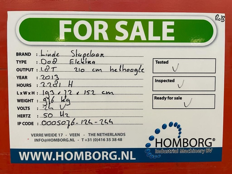 Stacker Linde D08 Stapelaar 1.8 ton 210 cm Hefhoogte Stapelaar: picture 19 Stacker Linde D08 Stapelaar 1.8 ton 210 cm Hefhoogte Stapelaar: picture 19