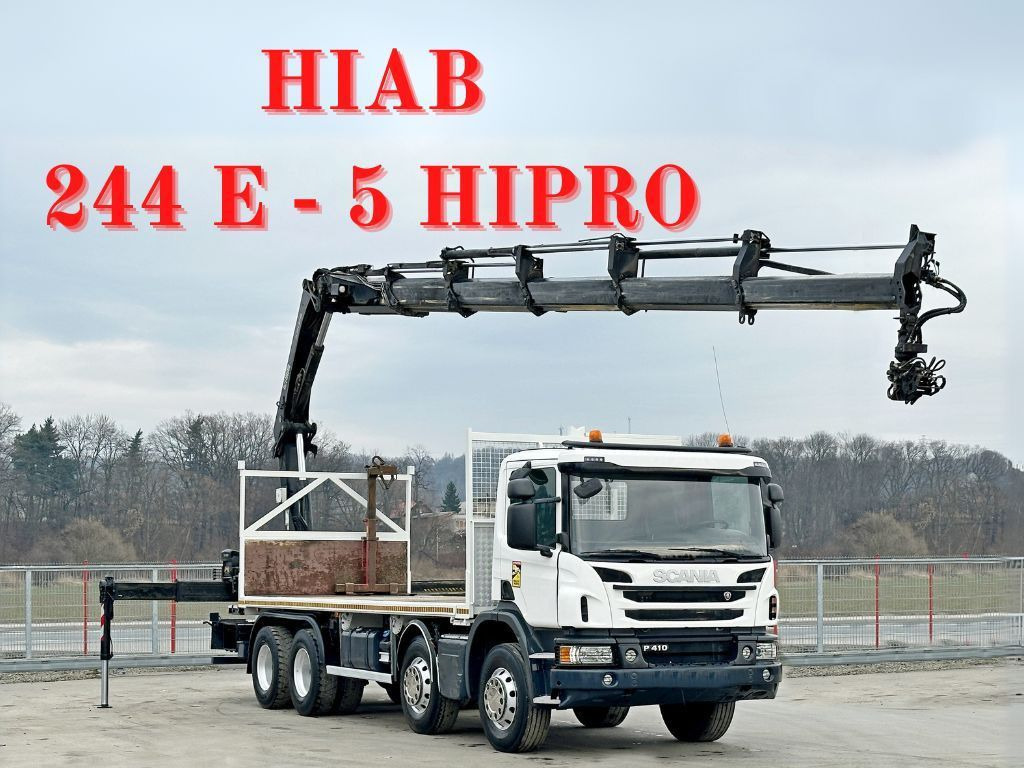 Scania P 410*PLATFORM 7,00m*HIAB 244 E-5 HIPRO+FUNK/8x4 - Crane truck, Dropside/ Flatbed truck: picture 1 Scania P 410*PLATFORM 7,00m*HIAB 244 E-5 HIPRO+FUNK/8x4 - Crane truck, Dropside/ Flatbed truck: picture 1