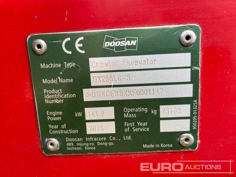 Crawler excavator 2016 Doosan DX255LC-5: picture 9