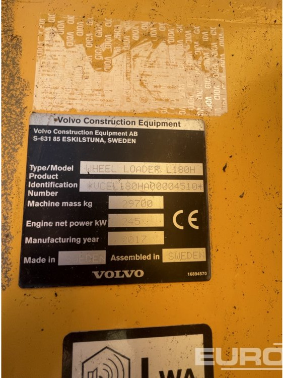 2017 Volvo L180H - Wheel loader: picture 3 2017 Volvo L180H - Wheel loader: picture 3