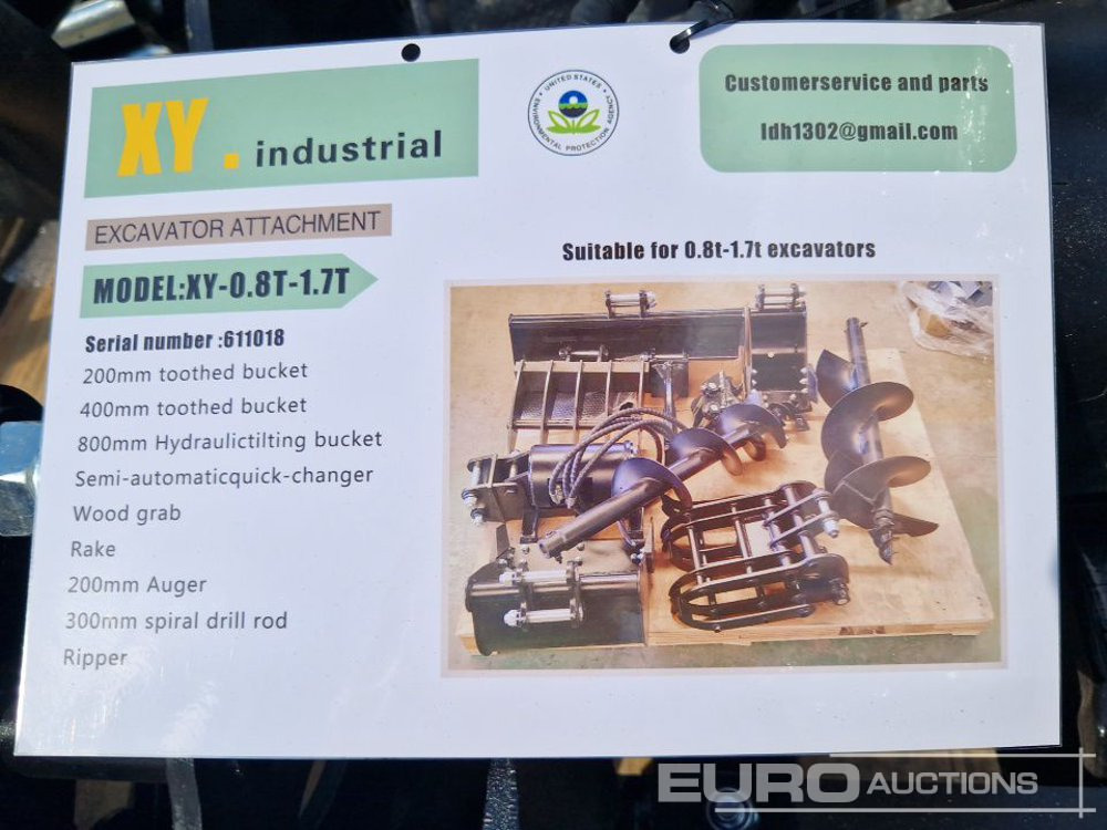 Unused 2025 XY QTY (9 of), 200mm Bucket, 400mm Bucket, 800mm Bucket, Rake, Tiller, Wood Grabber, 200mm Auger, 300 Drill Rod, QH, To Suit 0.8-1.7 Ton Excavators - Bucket: picture 2 Unused 2025 XY QTY (9 of), 200mm Bucket, 400mm Bucket, 800mm Bucket, Rake, Tiller, Wood Grabber, 200mm Auger, 300 Drill Rod, QH, To Suit 0.8-1.7 Ton Excavators - Bucket: picture 2