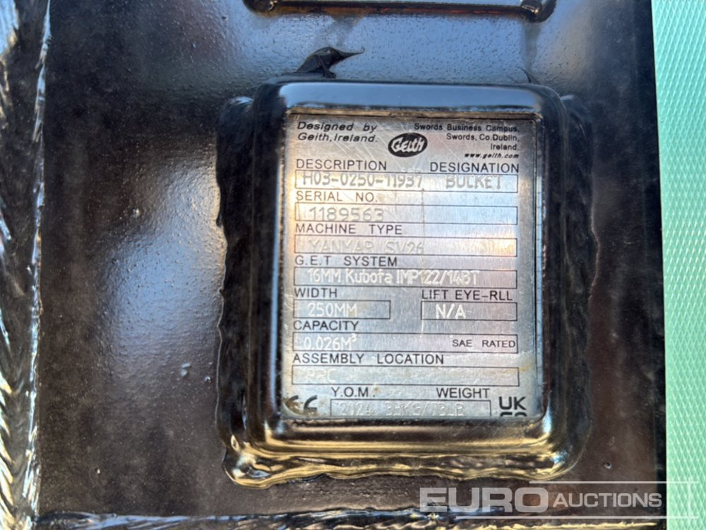 Geith Bucket H03-0250-11937 to Suit Yanmar SV26 (S/Ns 1189563, 1197867) (2 of) - Bucket: picture 5 Geith Bucket H03-0250-11937 to Suit Yanmar SV26 (S/Ns 1189563, 1197867) (2 of) - Bucket: picture 5