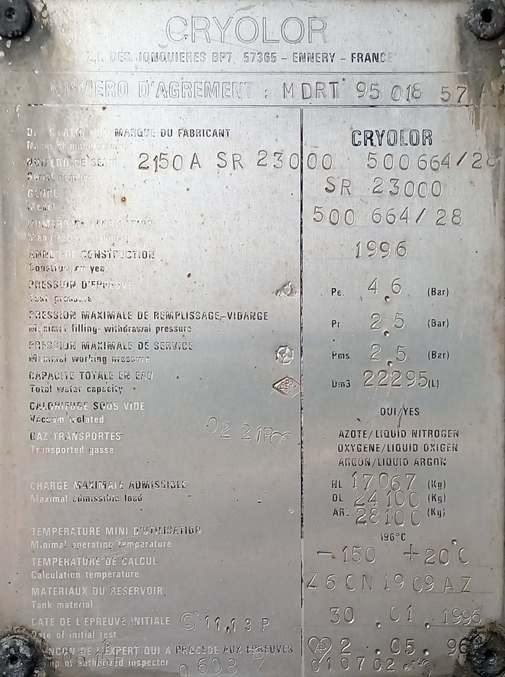 Tank semi-trailer CRYOLOR gas tank semi trailer cryogenic for nitrogen, argon, oxygen, LIN, LOX, LAR.: picture 9