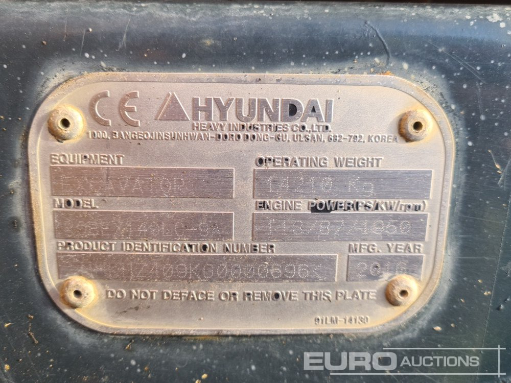Crawler excavator 2016 Hyundai R140LC-9A: picture 50